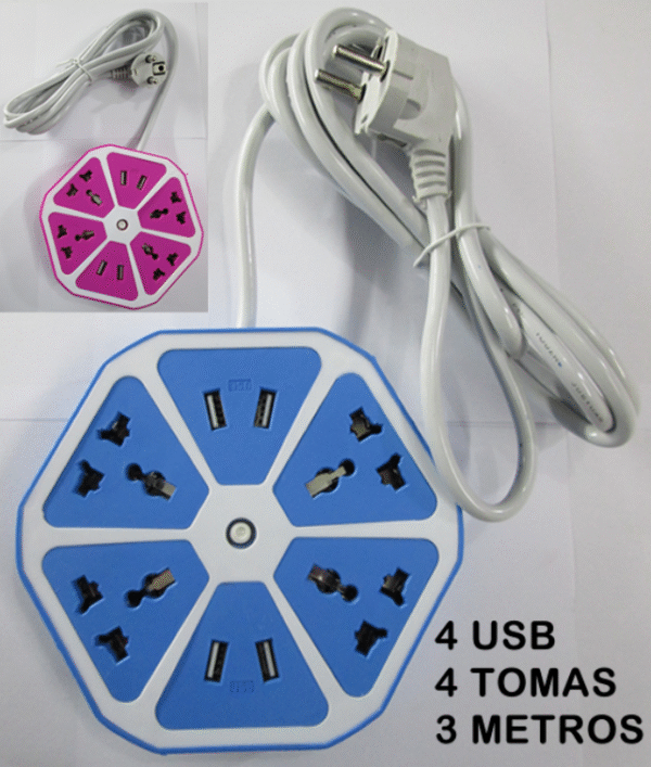 EXTENSION C/CABLE AZUL 7-TOMAS